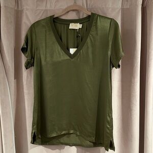 Nation LTD Green V-Neck Short Sleeve Top